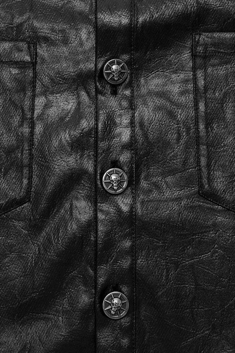 Black Lapel Collar Long Sleeves Buckle Skull Metal Men's Gothic Blouse - Product - 7