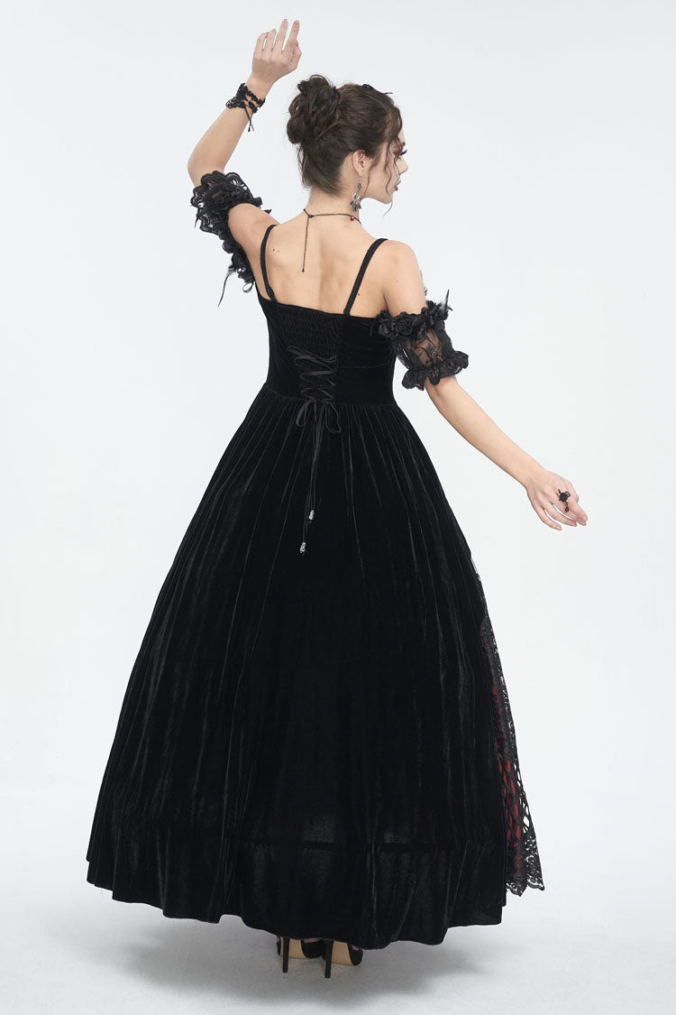 Red Off Shoulder High Waisted Print Lace Women's Gothic Dress - Product - 6
