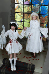 White [Cross Doll] Long Hime Sleeves Ruffle Lace Gothic Lolita Dress Set 2 Versions - Product - 8