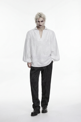 White Lapel Collar Long Lantern Sleeves Printed Embroidered Men's Gothic Shirt - Product - 3