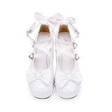 Cute Round Toe Shallow Mouth Bowknot Middle Heels Lolita Shoes - Product - 4