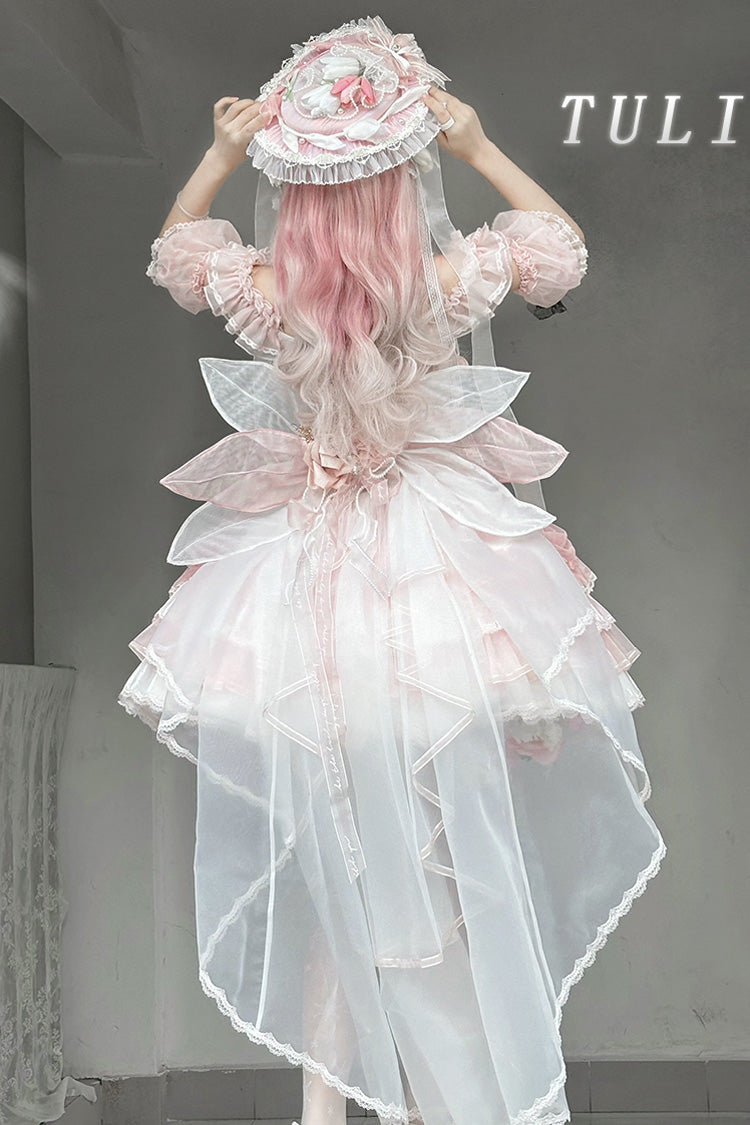 Pink [Tulip and Wind Chime] Multi-Layered Ruffle Bowknot Lace Sweet Gorgeous Lolita Jsk Dress - Product - 3
