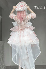 Pink [Tulip and Wind Chime] Multi-Layered Ruffle Bowknot Lace Sweet Gorgeous Lolita Jsk Dress - Product - 3