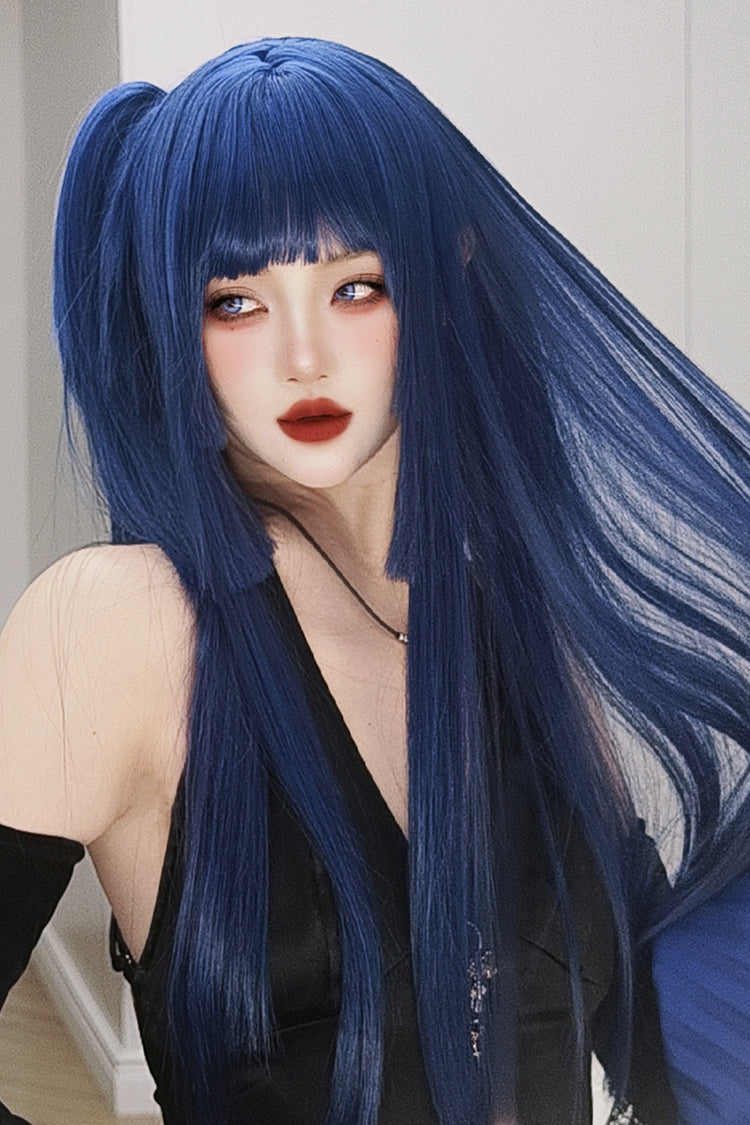 Klein-Blue Layered Hime-Cut Vintage Elegant Princess Lolita Wig - Product - 2