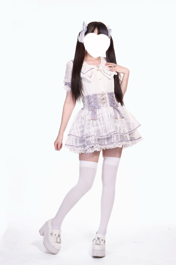 [Love Hanabi] Triple-Layered Bowknot Lace-Up Organza Sweet Jirai Kei Japanese Skirt 3 Colors - Product - 15