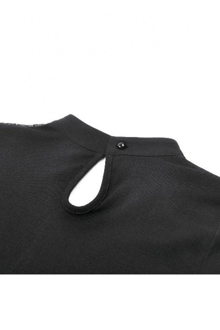 Black Short Sleeves Cut-Out Spider Cobweb Sheer Mesh Women's Gothic Top - Product - 17