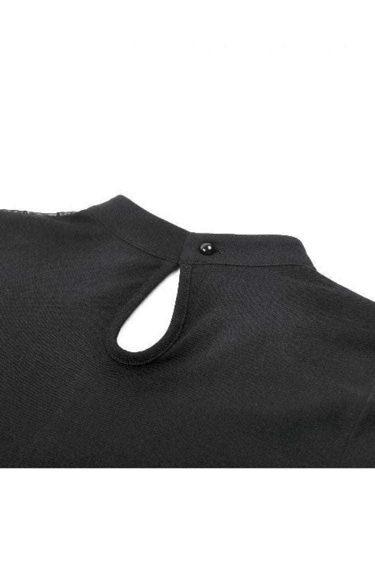 Black Short Sleeves Cut-Out Spider Cobweb Sheer Mesh Women's Gothic Top - Product - 17