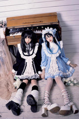 White/Blue Long Sleeves Multi-layer Cross Print Nun Style Ruffle Sweet Lolita Dress - Product - 5