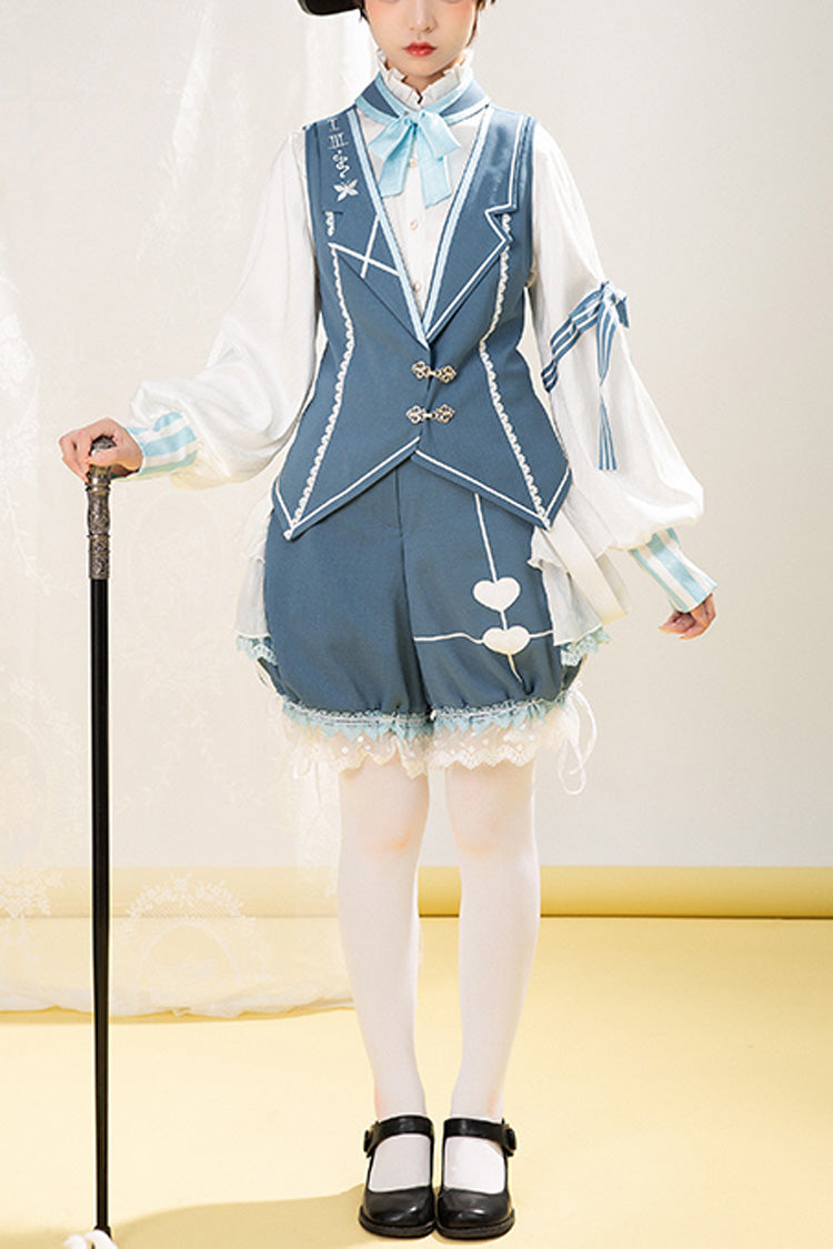Blue/White Alice Detective Series Ouji Lolita Set - Blue/White - 1