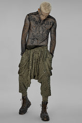 Green Ripped Men's Punk Sagging Pants with Straps - Product - 4