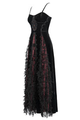 Red Front Chest Decals Dense Velvet Long Women's Gothic Sling Dress - Product - 9