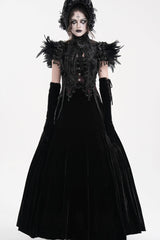 Black Stand Collar Lace Pleated Women's Gothic Tassels Feather Lace Cape - Product - 2