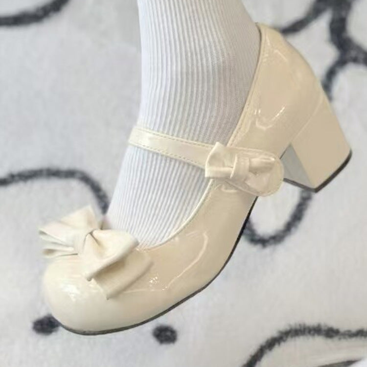 Round-Toe Bowknot Sweet Lolita Velcro Buckle Mary Jane Shoes 2 Heel Heights - Product - 8
