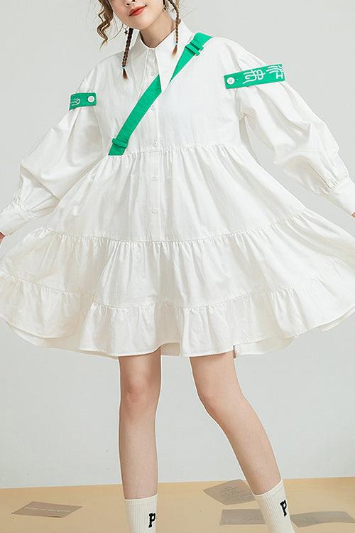 White Doll Collar Puff Sleeve Single Breasted Sweet Lolita OP Dress - White - 1