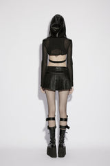 Black Hooded Sheer Mesh Eyelet Women's Punk Handsome Cloak - Product - 2