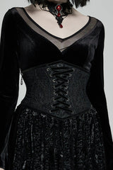 Black Jacquard Side Zipper Lace-Up Women's Gothic Corset - Black - 1