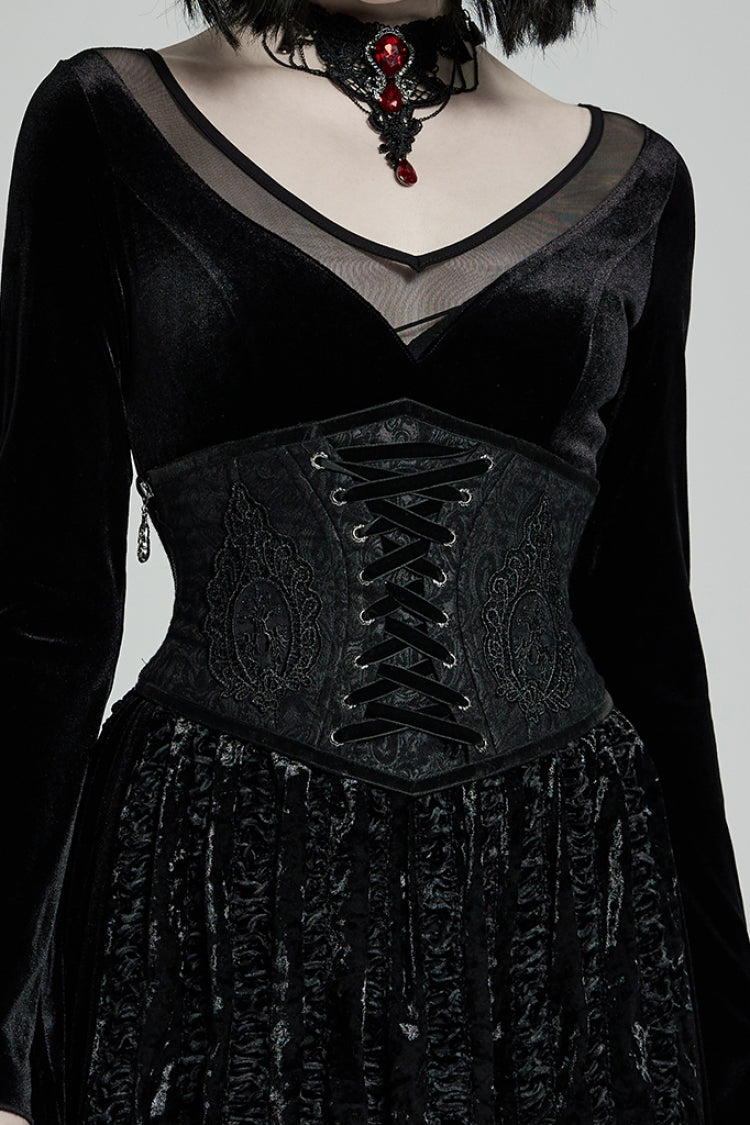 Black Jacquard Side Zipper Lace-Up Women's Gothic Corset - Black - 1