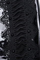 Black Spliced Lace Women's Gothic Lace Splice Faux Leather Skirt - Product - 3