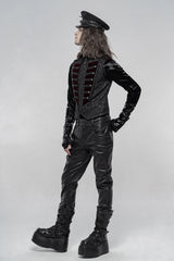 Black Jacquard Velvet Splice Weft Stand Up Collar Front Chest Breasted Decoration Men's Gothic Vest - Product - 2