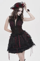 Black/Red Multi-Layered Lace Lace-Up Women's Gothic Skirt - Product - 2