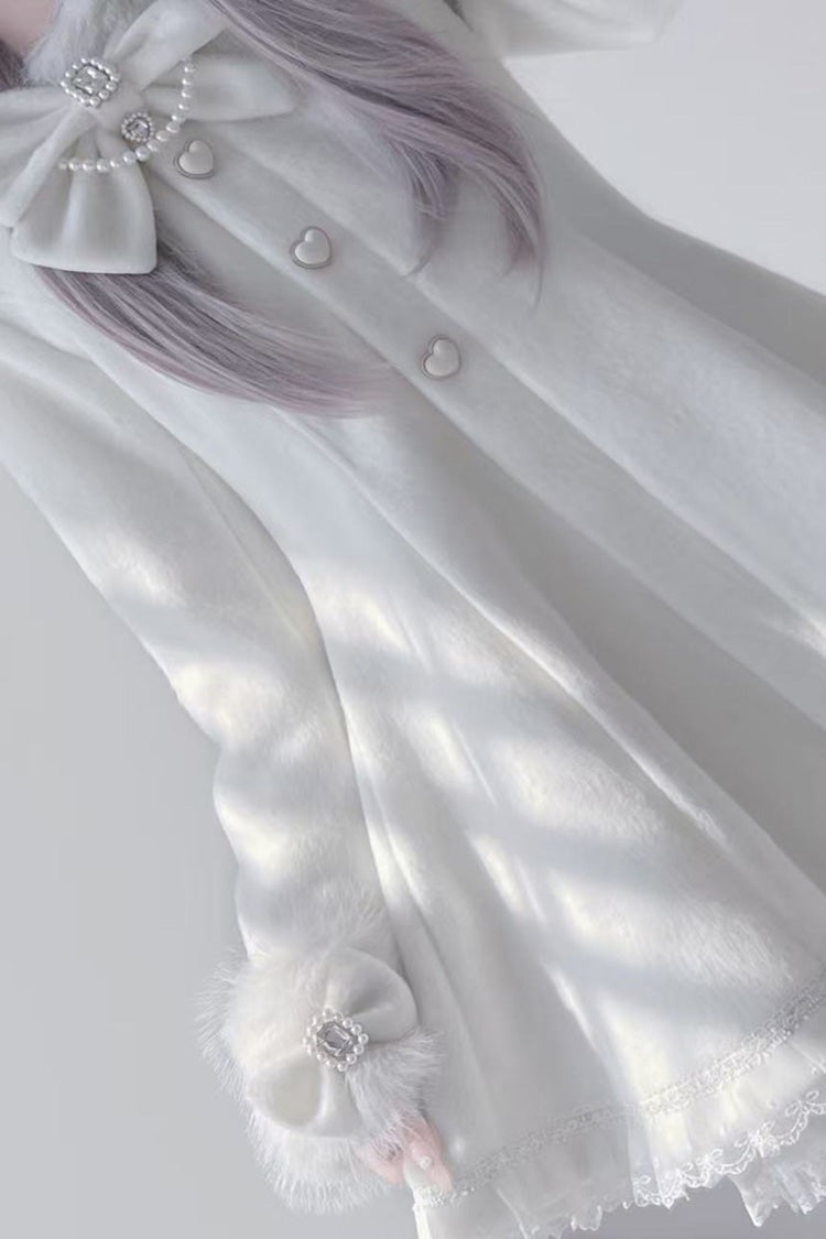 Ivory Long Sleeves Bowknot Rabbit Ears Detachable Hooded Japanese Jirai Kei Coat - Product - 9