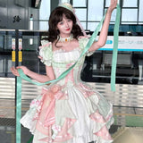 [Spring Overture] Square Collar Short Sleeves Ruffle Cardigan Bowknot Lace Sweet Elegant Lolita Skirt Set 4 Colors - Product - 14