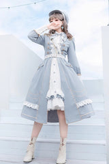 White/Blue Star Ocean Fantasy Cardigan Bowknot Stitching Sweet Military Lolita Dress - Product - 6