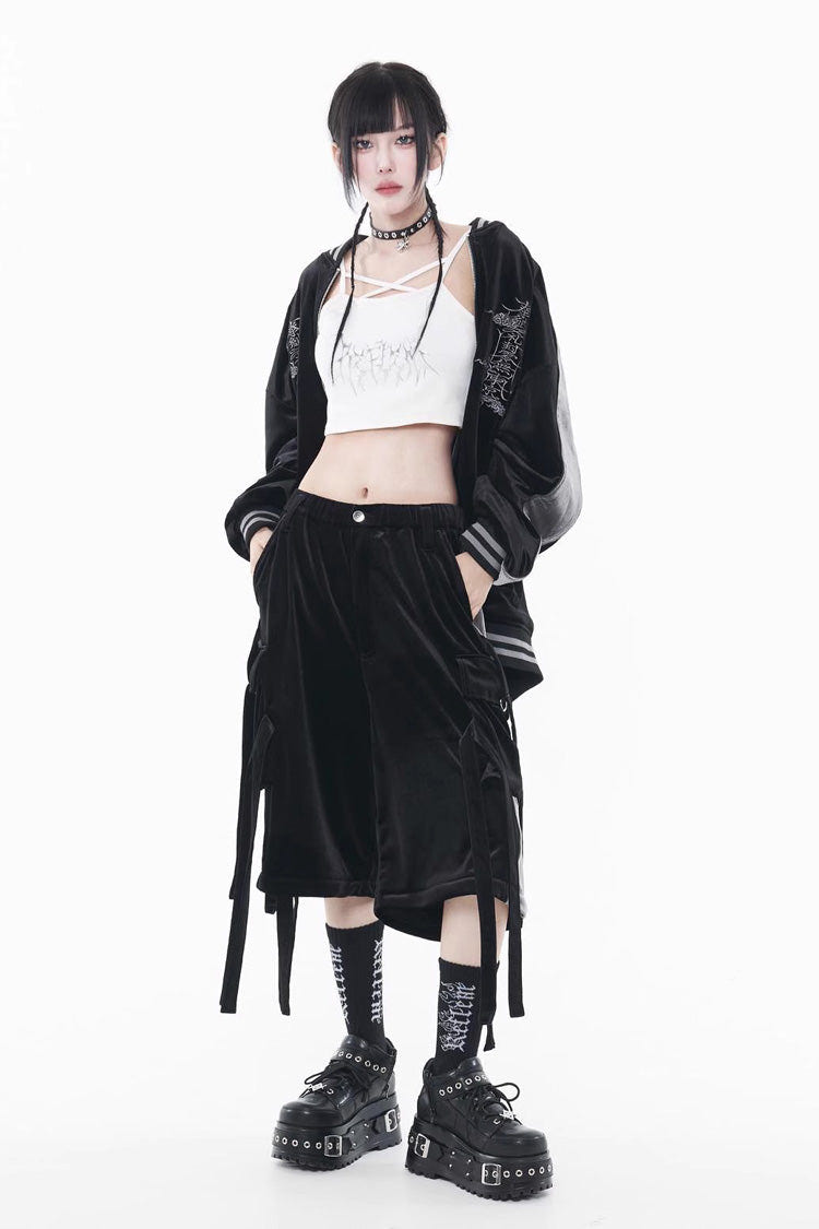 Black Long Sleeves Print Embroidery Gothic Jirai Kei Chinese Style Japanese Coat - Product - 2