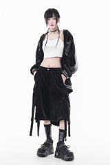 Black Long Sleeves Print Embroidery Gothic Jirai Kei Chinese Style Japanese Coat - Product - 2