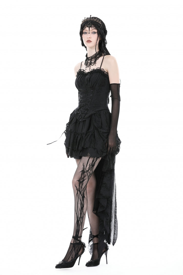 Black Ruffled Lace Splice Lace-Up Women's Gothic Overbust Corset - Product - 9