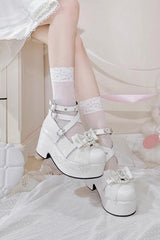 [Declaration Of First Love] Embroidery Bowknot Sweet Jirai Kei Japanese Platforms Shoes 4 Colors - Product - 9