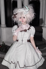 Light Green [Mint Prescription] Stand Collar Short Sleeves Vertical Stripe Printed Bow Sweet Lolita Nurse Dress - Product - 7