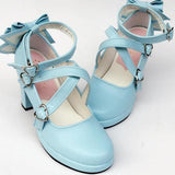 Blue Cross Bandage Bowknot High Heel Lolita Shoes - Product - 2