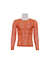 Orange Elasticity High Neck Long Sleeve Mesh Men's Gothic T-Shirt - Product - 6