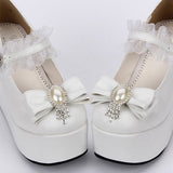 White Elegant Bride Bowknot Ornament High Heel Classic Lolita Shoes - Product - 3