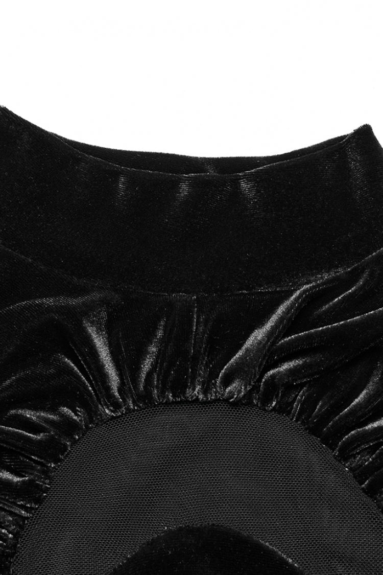 Black Moon Print Mesh Ruched Women's Gothic Blouse - Product - 6