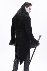 Black Stand Collar Swallow-tailed Long Sleeves Lace Men's Gothic Jacket - Product - 10