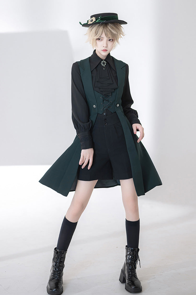 Green Lace-Up Slim Gothic Vintage Handsome Ouji Lolita Vest - Product - 2