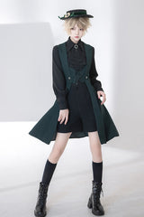 Green Lace-Up Slim Gothic Vintage Handsome Ouji Lolita Vest - Product - 2