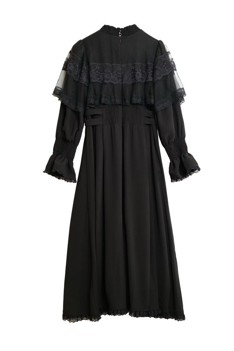 Lace Cape Long Sleeves Bowknot Slim Jirai Kei Japanese Dress 5 Colors - Product - 11