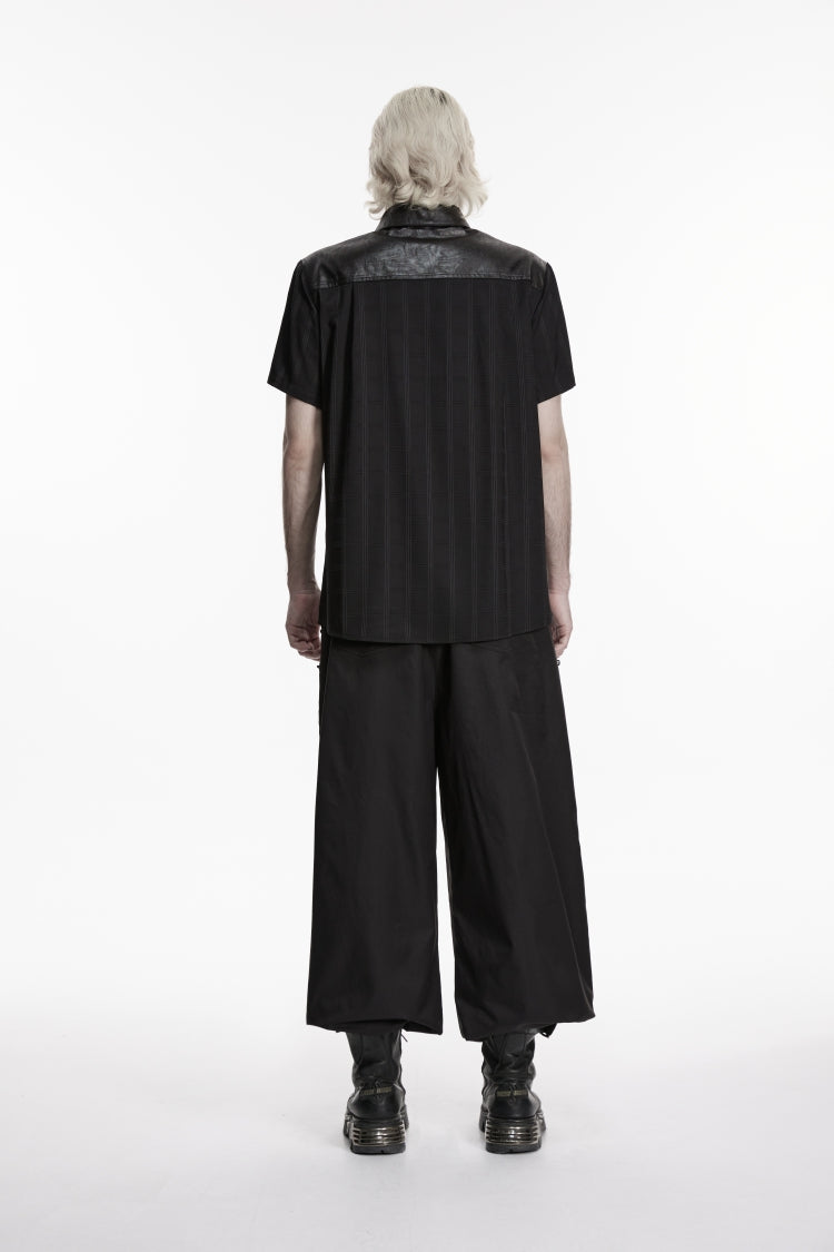 Black Lapel Collar Short Sleeves Spliced Men's Punk Shirt - Product - 3