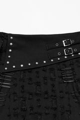 Black Ripped Asymmetric Studded Women's Punk Denim Skirt - Product - 5