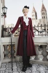 Red [The Legend of Dracula] Bat Collar Long Sleeves Prince Handsome Ouji Lolita Coat - Red - 1