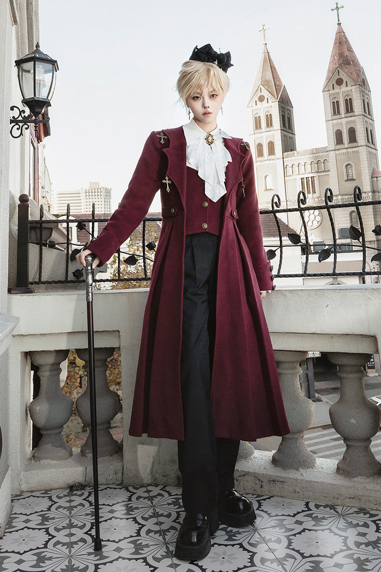 Red [The Legend of Dracula] Bat Collar Long Sleeves Prince Handsome Ouji Lolita Coat - Red - 1