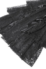 Black Sleeveless Multi-Layered Lace Ruched Women's Gothic Slip Maxi Dress Wedding Dress - Product - 18