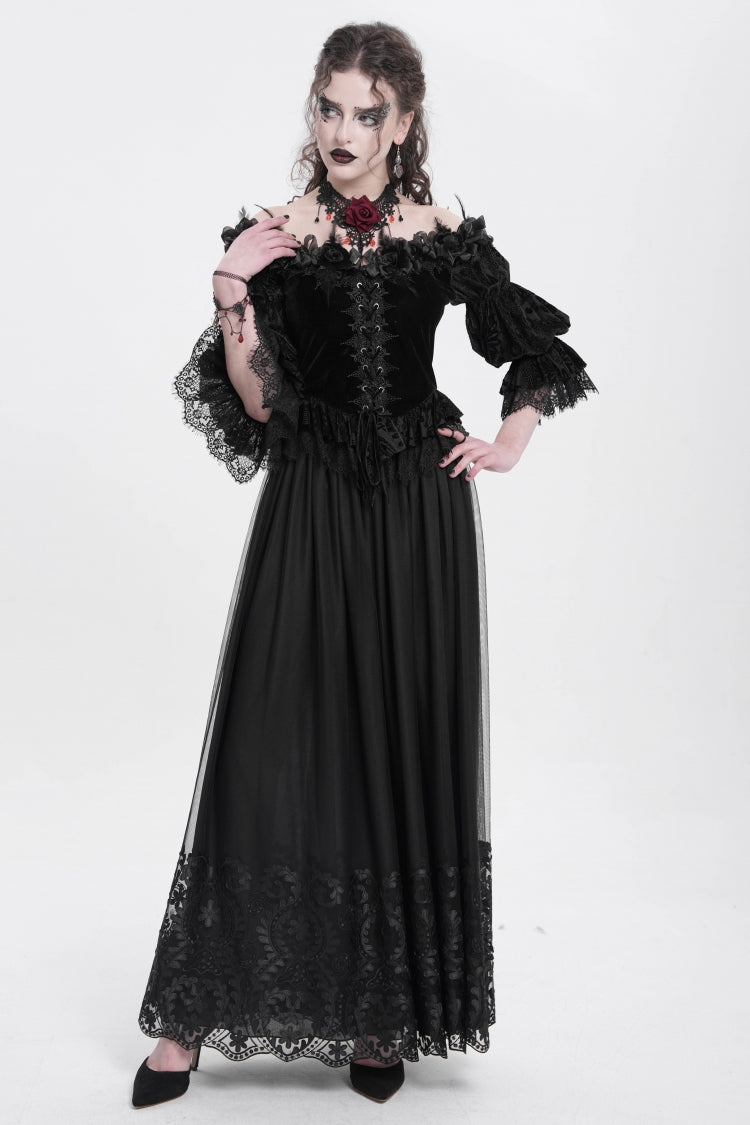 Black Stitching Floral Mesh Women's Gothic Skirt - Product - 7