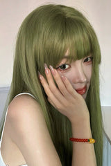 Emerald Green Air Bangs Sweet Lolita Long Straight Wig - Product - 5