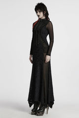 Black Stand Collar Long Sleeves Stitching Mesh Ripped Women's Punk Fishtailed Dress - Product - 2