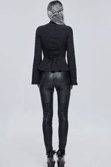 Black Gothic Metal Rose Button Leather Lace Panel Slim Fit Women's Long Pants - Product - 3