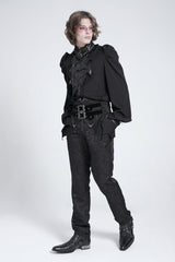 Black Stand Collar Long Puff Sleeves Men's Gothic Batlike Blouse - Product - 7